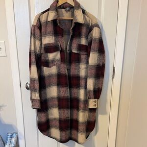 Plaid Women's shacket - Maroon and Cream